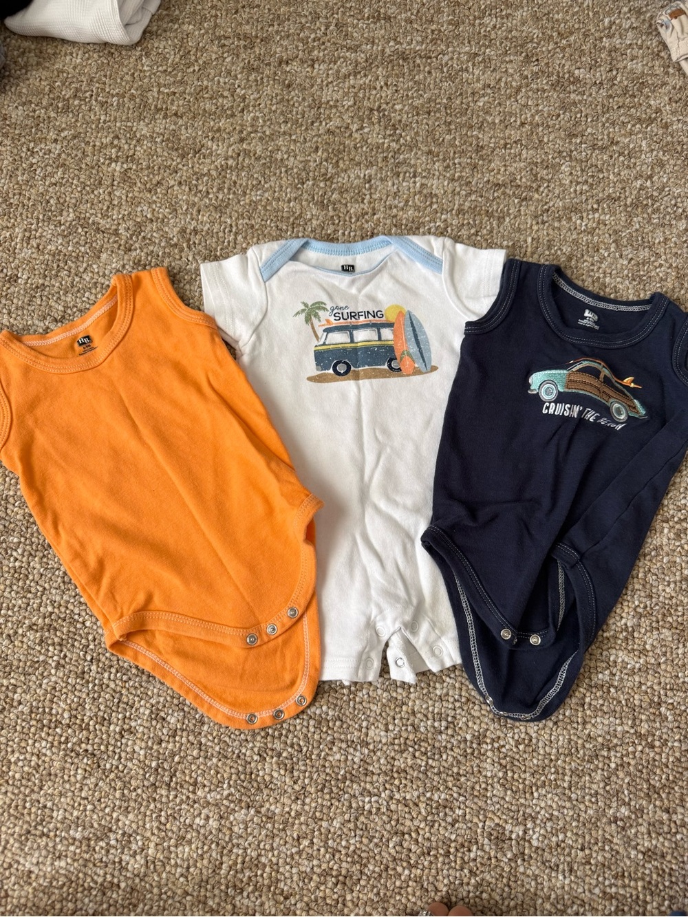 Baby Surf & Car Onesie Set - Orange, White, Navy